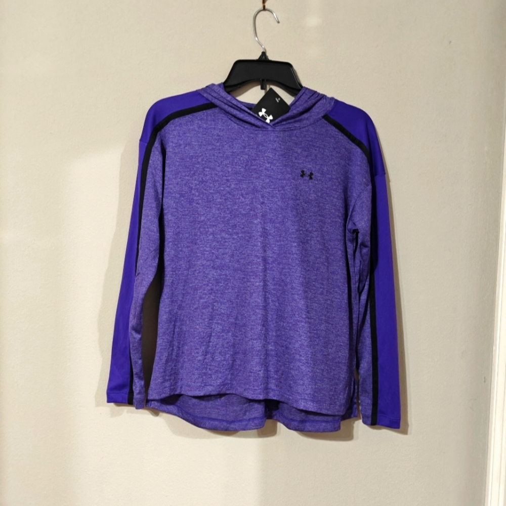 NWT UNDER ARMOUR XS Purple Tech Twist Graphic Long Sleeve Hooded Shirt Women